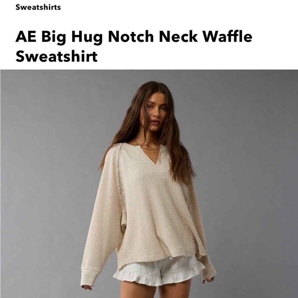 American Eagle Big Hug waffle knit notch neck oversized top sweatshirt M - Picture 10 of 12